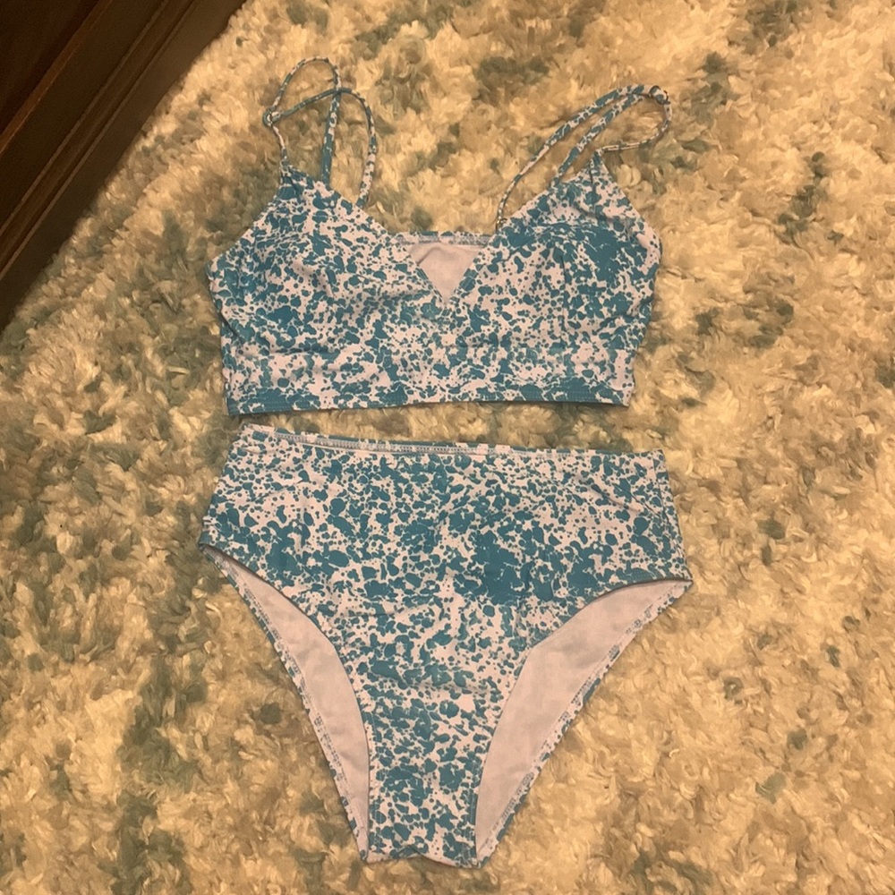 ROMWE high waisted blue and white bikini